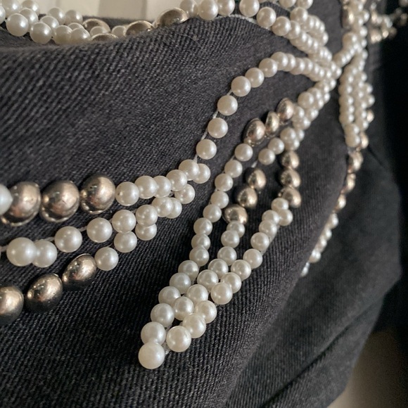 Black denim jacket/ beaded - Picture 3 of 8